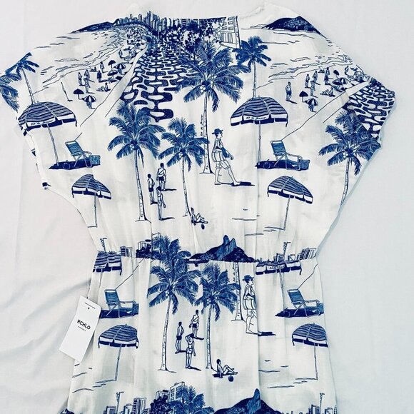 NWT Paulo Mariotti dress beach cover Womens Petite blue white midi button front - Picture 14 of 14